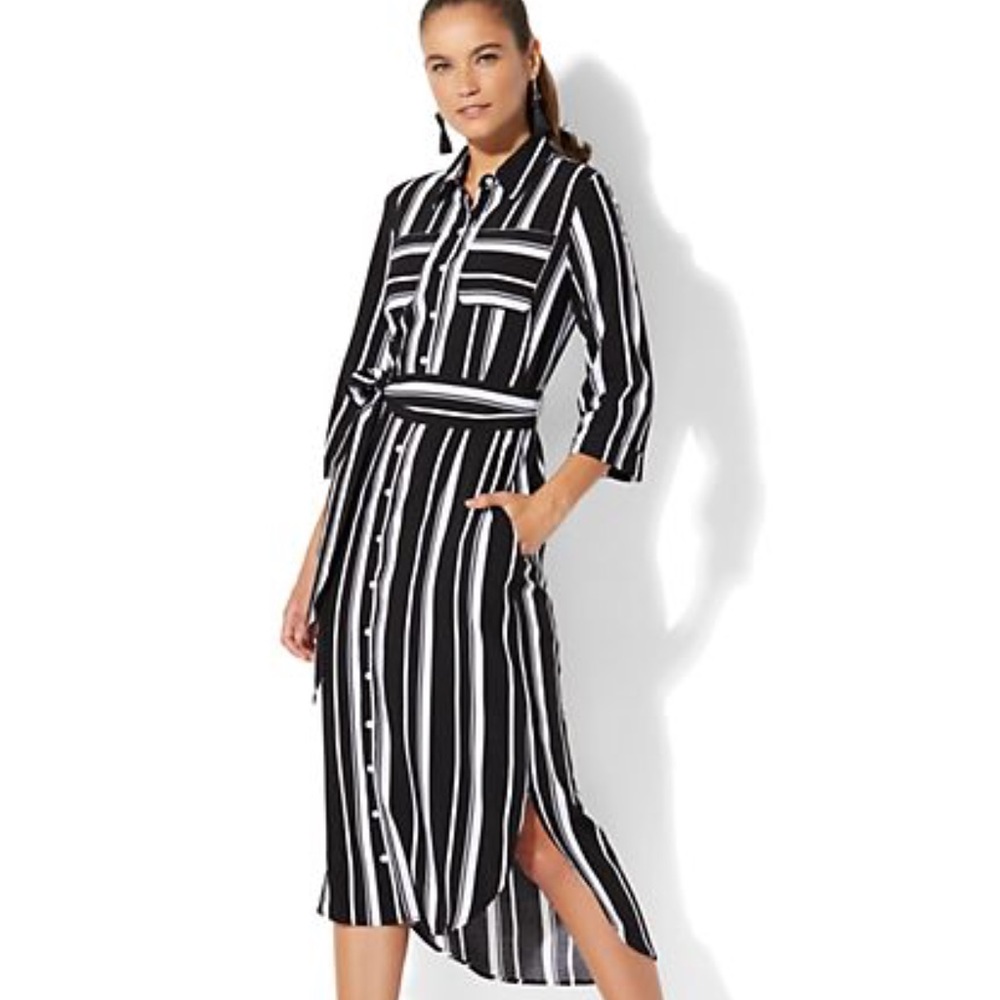 BLUE Striped midi shirtdress